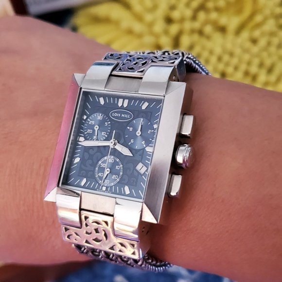 COPY - LOIS HILL S/S BLUE FACE LINK WATCH Lois Hill Watch: Rare Blue Face, Vintage Design - Etsy main image 2